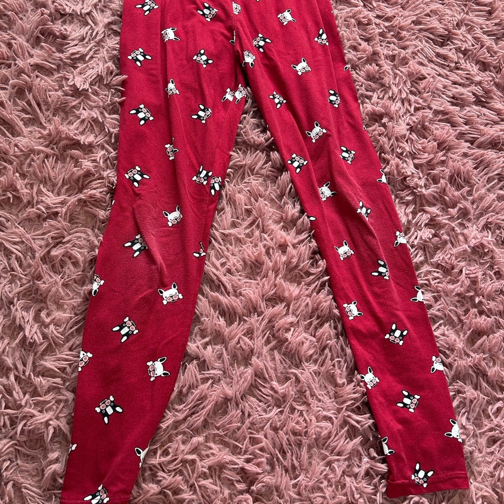 Red Leggings with Cute Dog Print